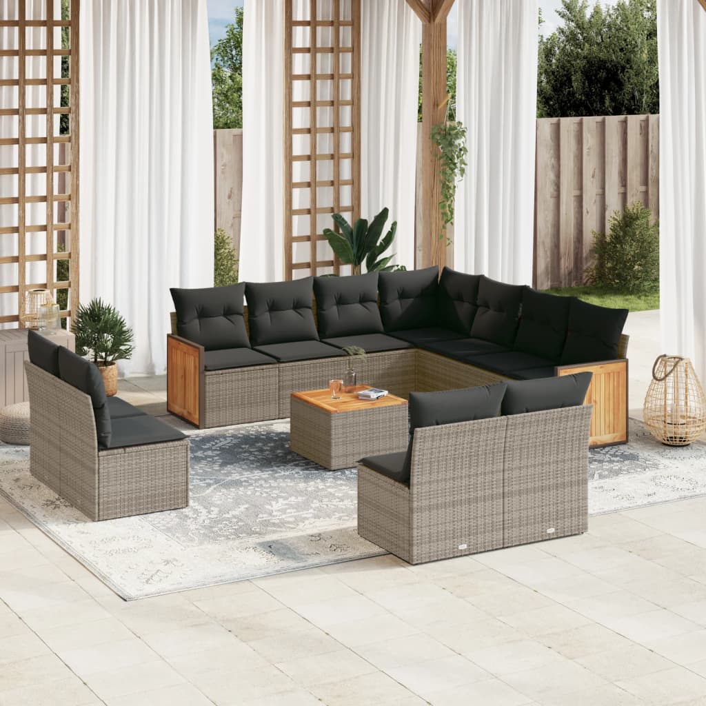 12-tlg. Garten-Sofagarnitur mit Kissen Grau Poly Rattan 12-tlg. Garten-Sofagarnitur mit Kissen Grau Poly Rattan