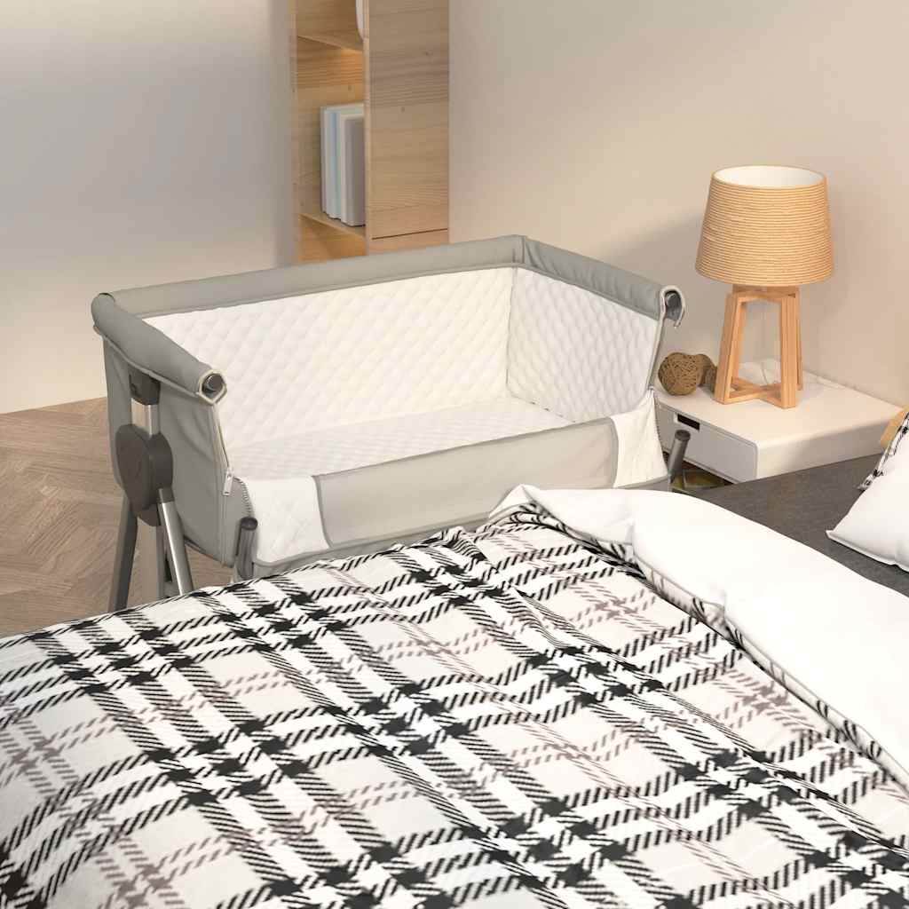 Babybett mit Matratze Hellgrau Leinenstoff Babybett mit Matratze Hellgrau Leinenstoff