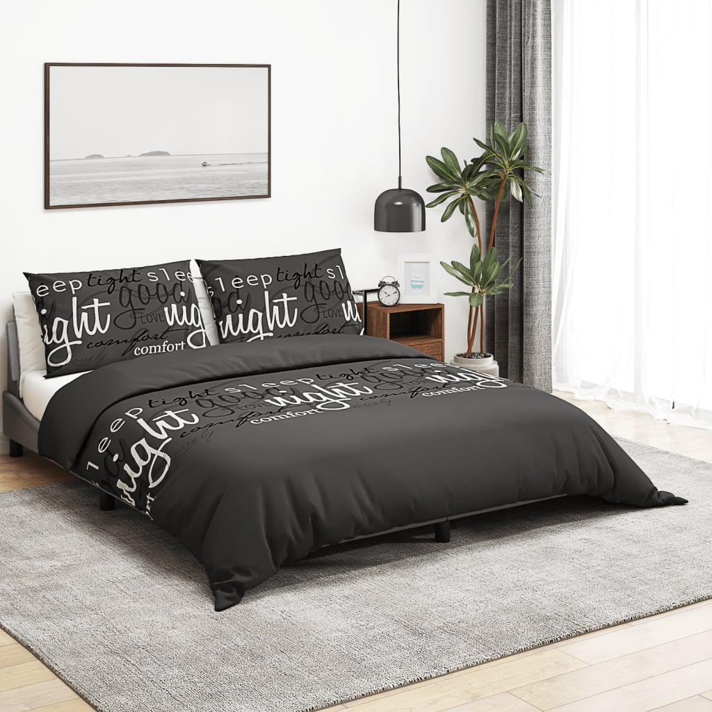 Bettwäsche-Set Schwarz 225x220 cm Baumwolle Bettwäsche-Set Schwarz 225x220 cm Baumwolle