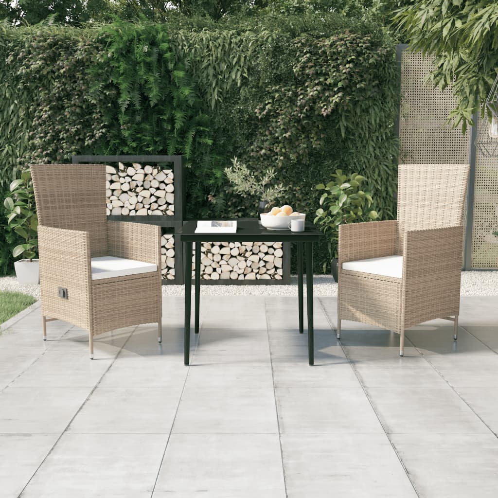 3-tlg. Garten-Essgruppe mit Kissen Beige 3-tlg. Garten-Essgruppe mit Kissen Beige