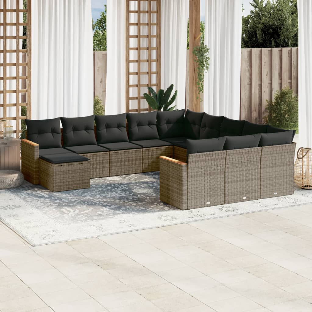 12-tlg. Garten-Sofagarnitur mit Kissen Grau Poly Rattan 12-tlg. Garten-Sofagarnitur mit Kissen Grau Poly Rattan
