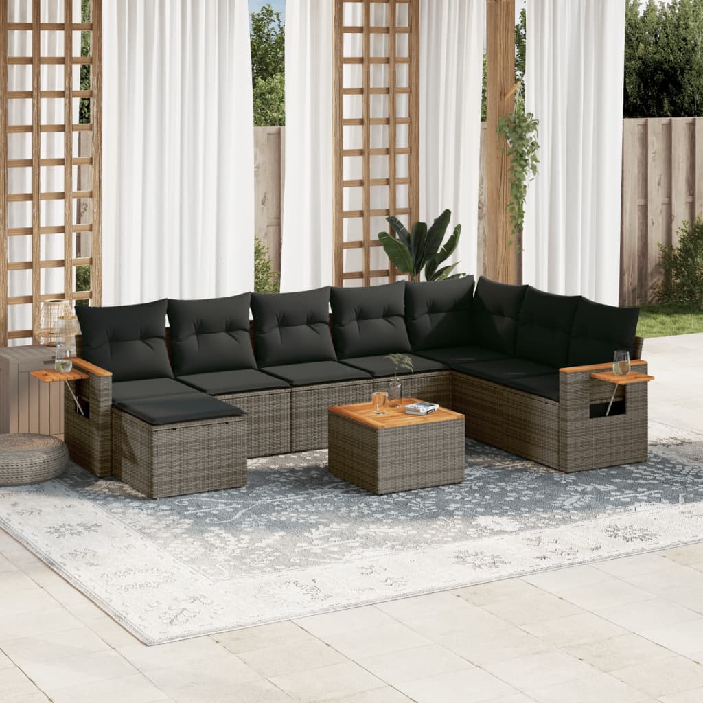 9-tlg. Garten-Sofagarnitur mit Kissen Grau Poly Rattan 9-tlg. Garten-Sofagarnitur mit Kissen Grau Poly Rattan