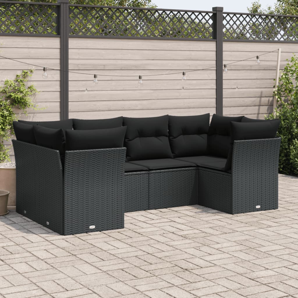 6-tlg. Garten-Sofagarnitur mit Kissen Schwarz Poly Rattan 6-tlg. Garten-Sofagarnitur mit Kissen Schwarz Poly Rattan