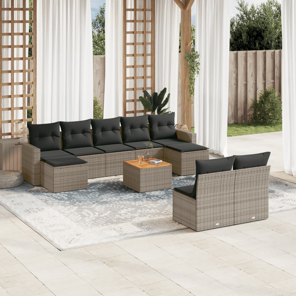 10-tlg. Garten-Sofagarnitur mit Kissen Grau Poly Rattan 10-tlg. Garten-Sofagarnitur mit Kissen Grau Poly Rattan
