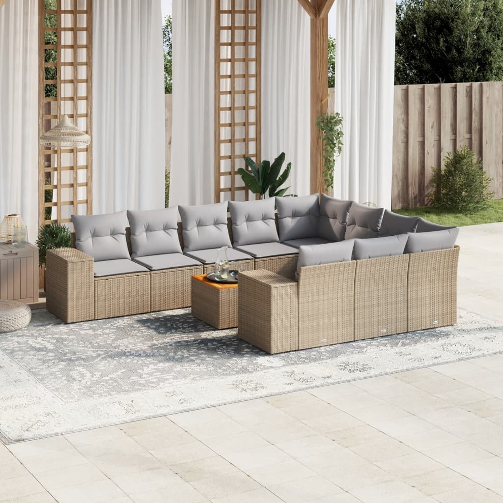 11-tlg. Garten-Sofagarnitur mit Kissen Beige Poly Rattan 11-tlg. Garten-Sofagarnitur mit Kissen Beige Poly Rattan