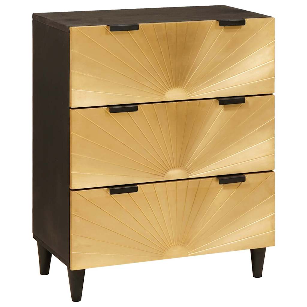 Sideboard Schwarz und Gold 60 x 33 x 75 cm massives Mangoholz