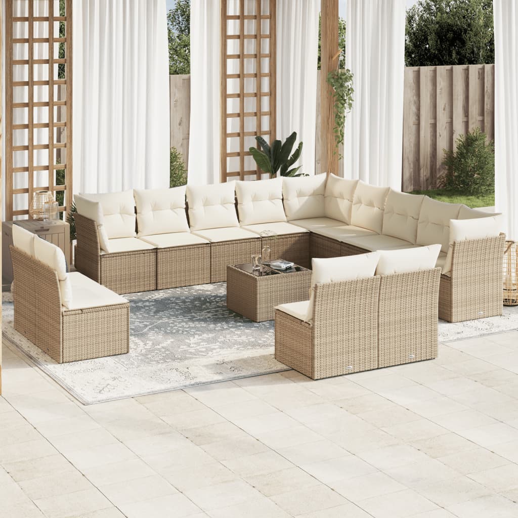 14-tlg. Garten-Sofagarnitur mit Kissen Beige Poly Rattan 14-tlg. Garten-Sofagarnitur mit Kissen Beige Poly Rattan