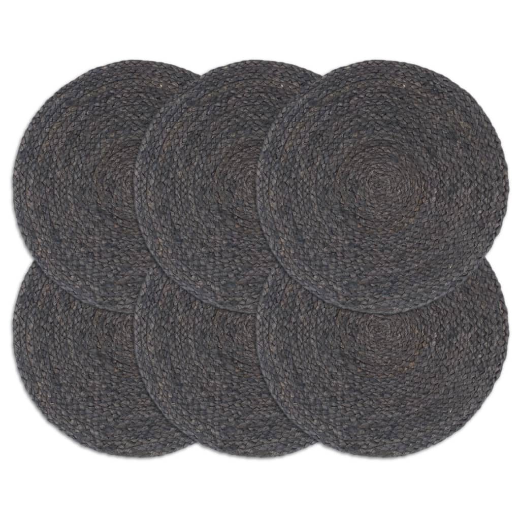 Tischsets 6 Stk. Dunkelgrau 38 cm Rund Jute Tischsets 6 Stk. Dunkelgrau 38 cm Rund Jute