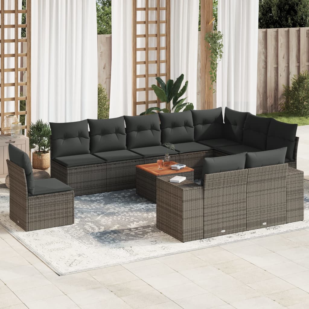 11-tlg. Garten-Sofagarnitur mit Kissen Grau Poly Rattan 11-tlg. Garten-Sofagarnitur mit Kissen Grau Poly Rattan