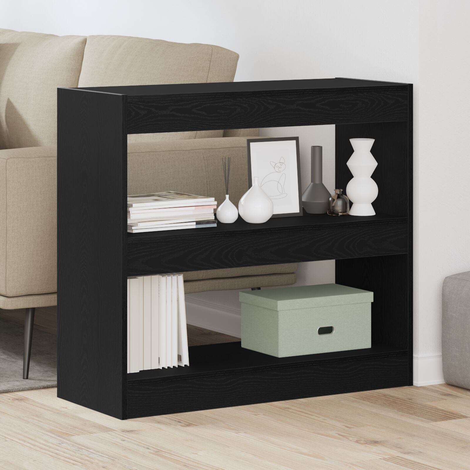 Schwarzer Eichenbuchschrank - 80x30x72 cm Schwarzer Eichenbuchschrank - 80x30x72 cm