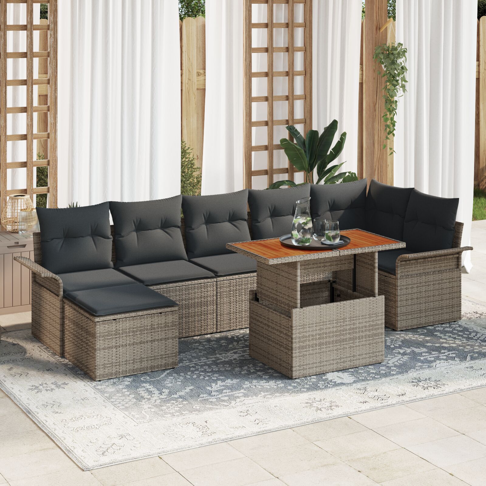 vidaXL Garten-Sofa-Set 8-teilig Grau Synthetisches Rattan und Holz