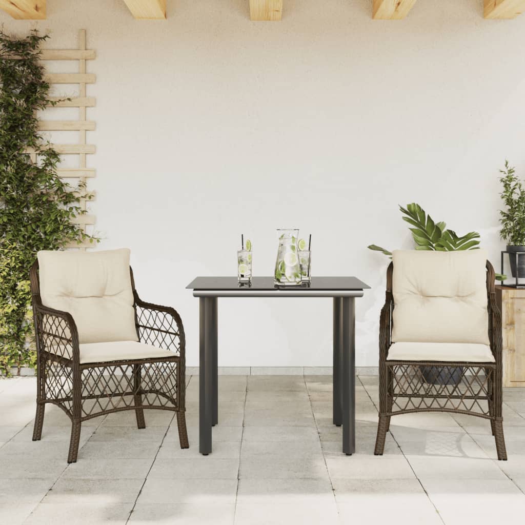 3-tlg. Bistro-Set mit Kissen Braun Poly Rattan 3-tlg. Bistro-Set mit Kissen Braun Poly Rattan