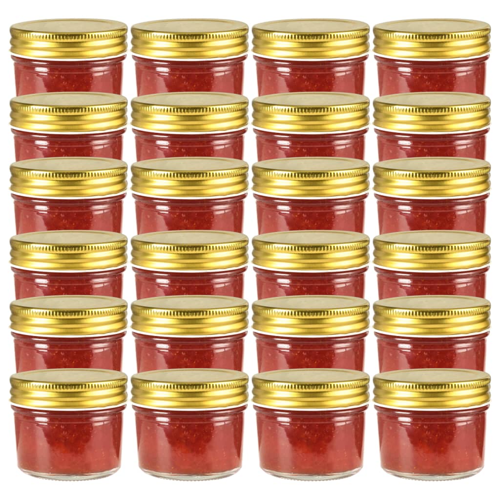 Marmeladengläser mit goldenen Deckeln 24 Stk. 110 ml Marmeladengläser mit goldenen Deckeln 24 Stk. 110 ml