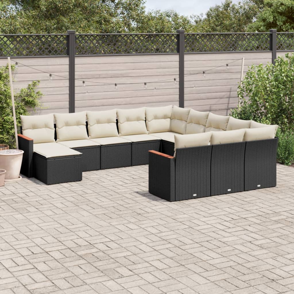 12-tlg. Garten-Sofagarnitur mit Kissen Schwarz Poly Rattan 12-tlg. Garten-Sofagarnitur mit Kissen Schwarz Poly Rattan