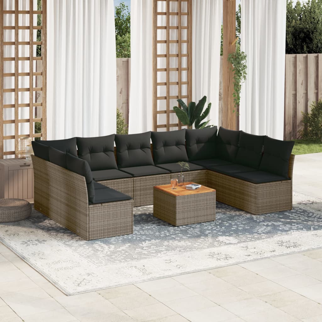 10-tlg. Garten-Sofagarnitur mit Kissen Grau Poly Rattan 10-tlg. Garten-Sofagarnitur mit Kissen Grau Poly Rattan