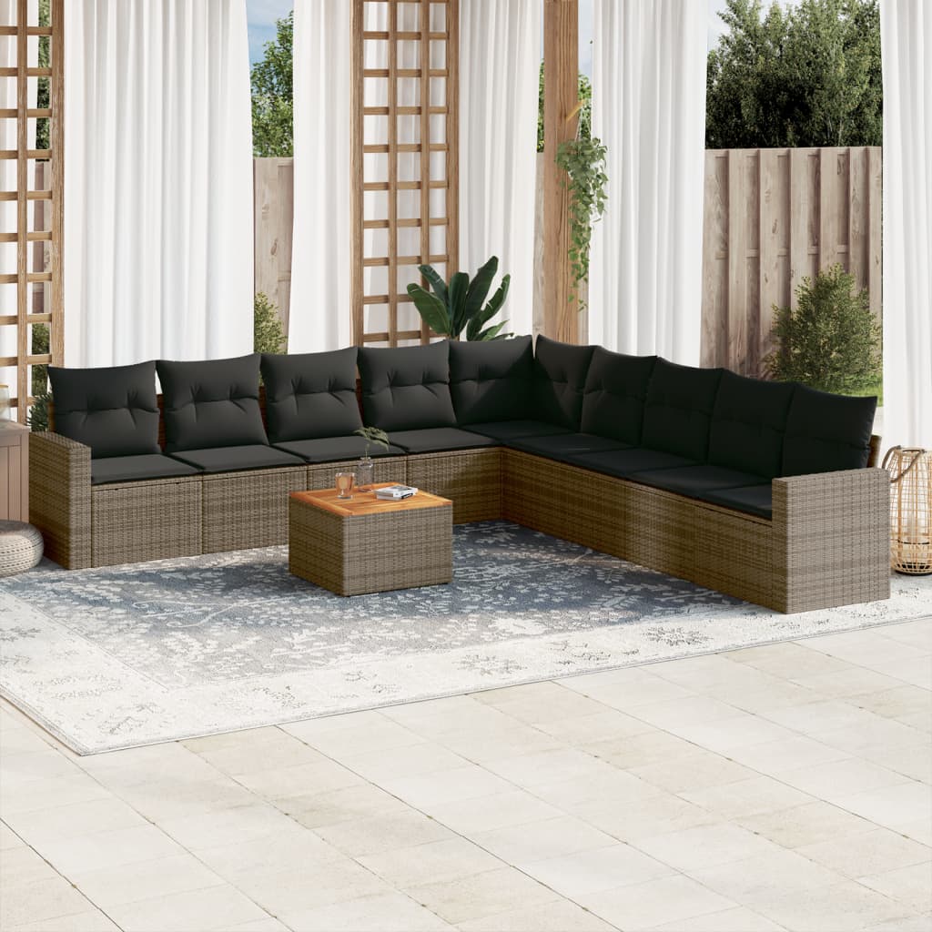 10-tlg. Garten-Sofagarnitur mit Kissen Grau Poly Rattan 10-tlg. Garten-Sofagarnitur mit Kissen Grau Poly Rattan