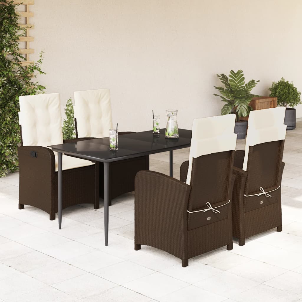 5-tlg. Garten-Essgruppe mit Kissen Braun Poly Rattan 5-tlg. Garten-Essgruppe mit Kissen Braun Poly Rattan