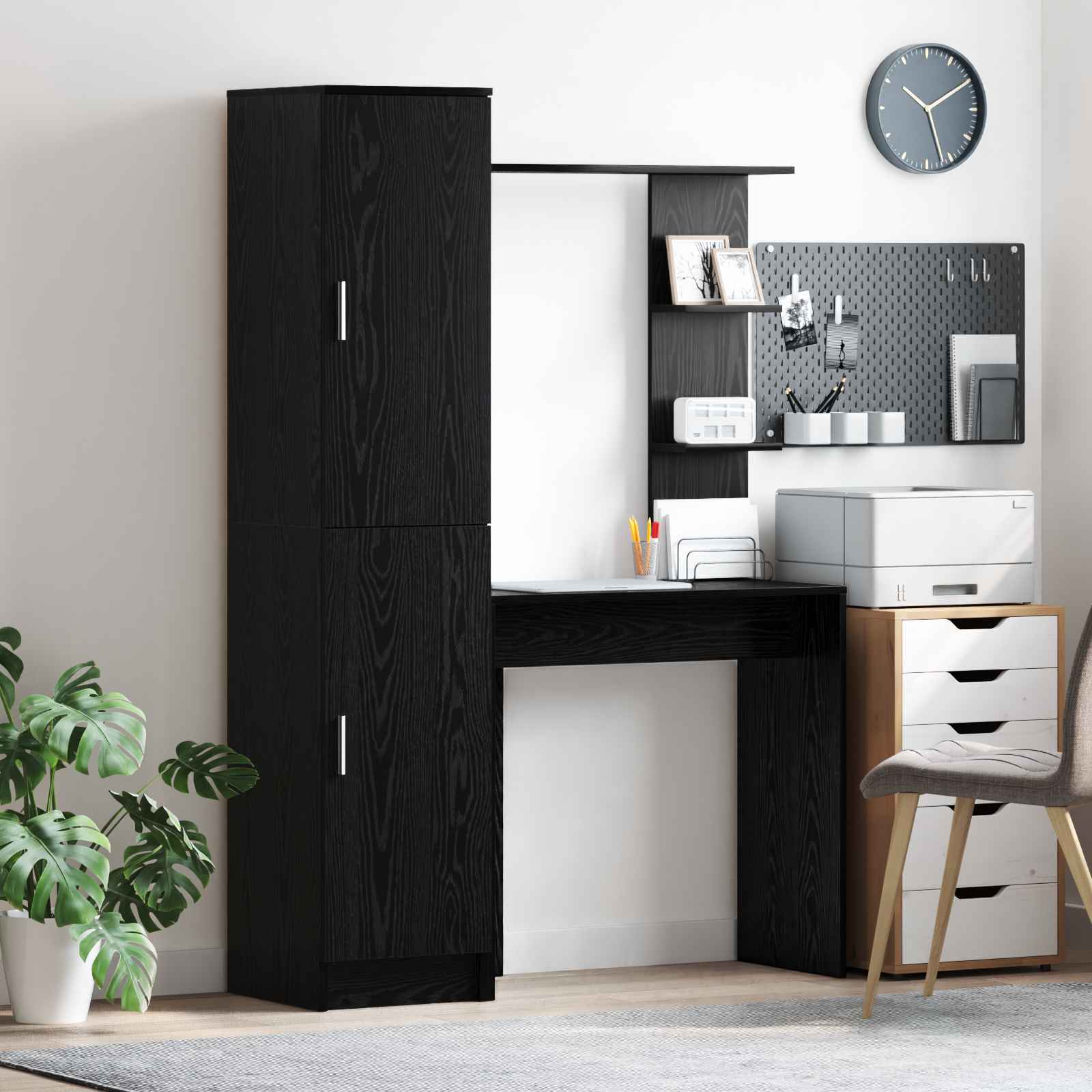Schreibtisch mit Stauraum schwarzes Eichenholz Holzwerkstoff Schreibtisch mit Stauraum schwarzes Eichenholz Holzwerkstoff