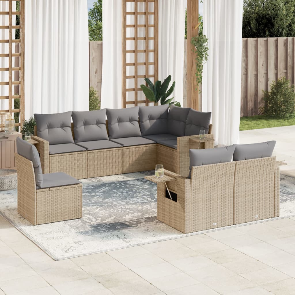 8-tlg. Garten-Sofagarnitur mit Kissen Beige Poly Rattan 8-tlg. Garten-Sofagarnitur mit Kissen Beige Poly Rattan