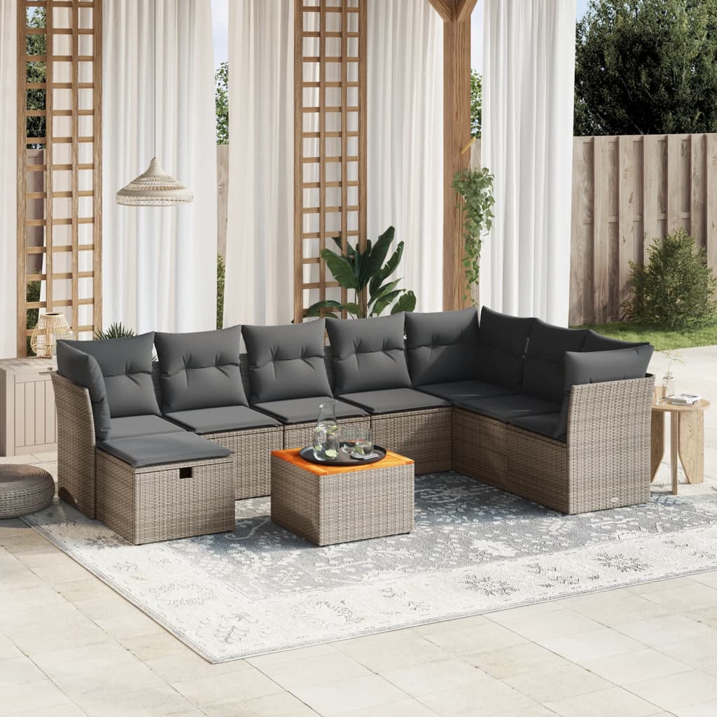 9-tlg. Garten-Sofagarnitur mit Kissen Grau Poly Rattan 9-tlg. Garten-Sofagarnitur mit Kissen Grau Poly Rattan