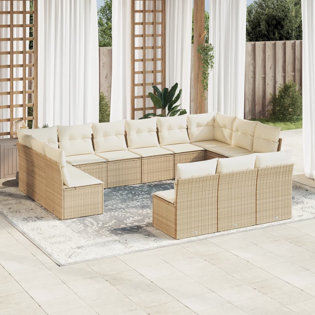 13-tlg. Garten-Sofagarnitur mit Kissen Beige Poly Rattan 13-tlg. Garten-Sofagarnitur mit Kissen Beige Poly Rattan