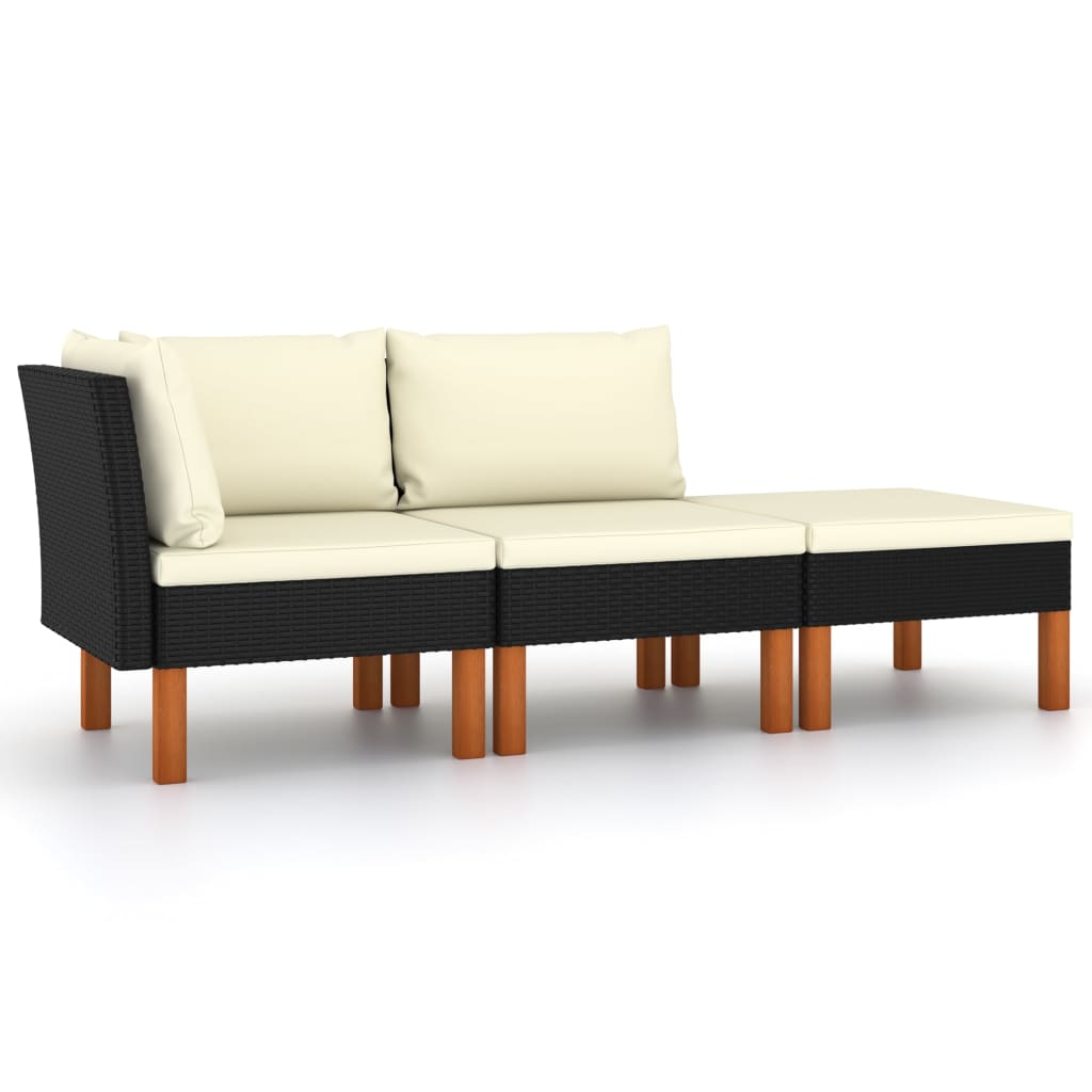 3-tlg. Garten-Lounge-Set Poly Rattan und Eukalyptus Massivholz 3-tlg. Garten-Lounge-Set Poly Rattan und Eukalyptus Massivholz