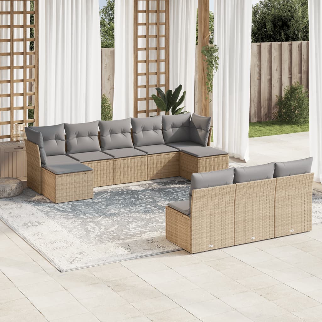 10-tlg. Garten-Sofagarnitur mit Kissen Beige Poly Rattan 10-tlg. Garten-Sofagarnitur mit Kissen Beige Poly Rattan