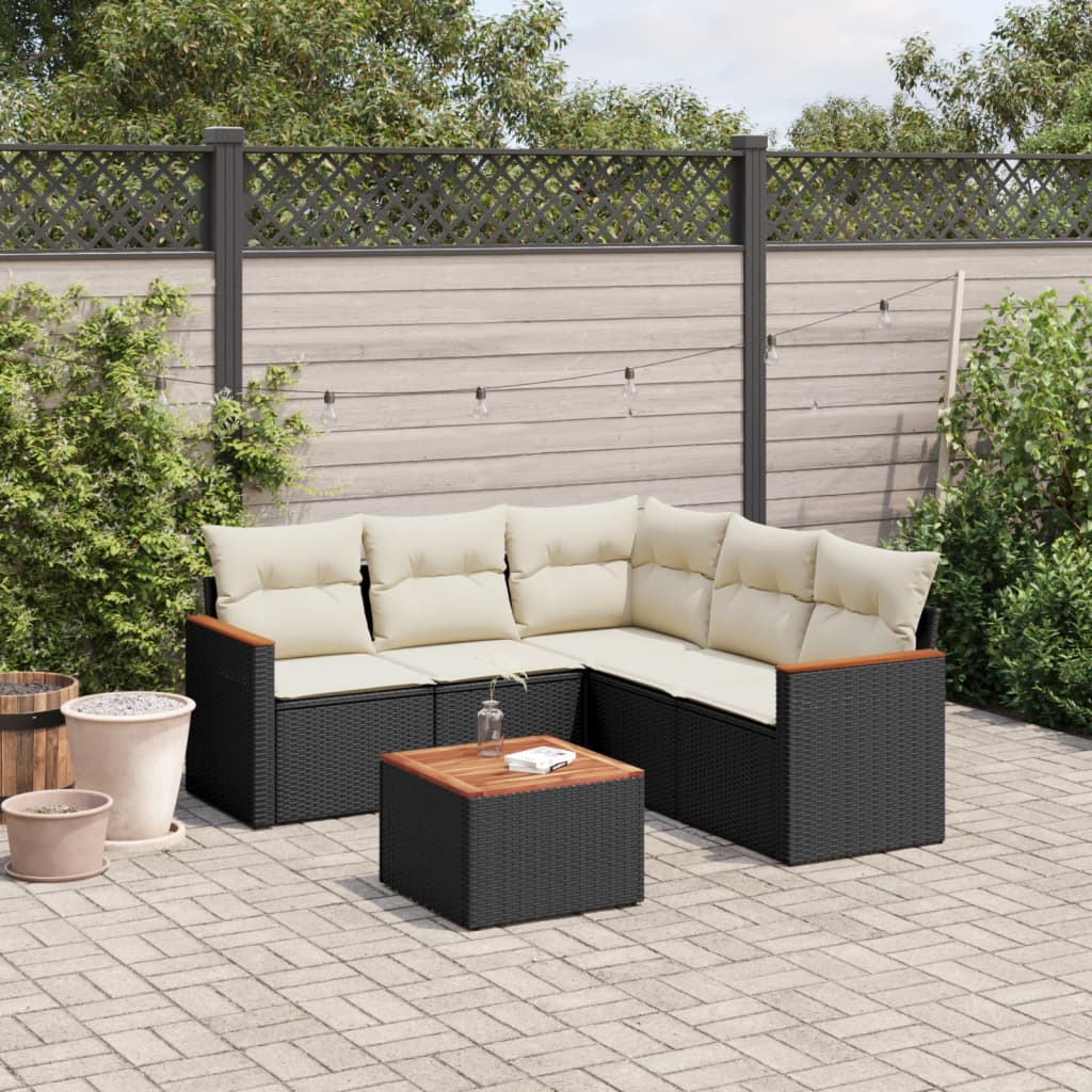 6-tlg. Garten-Sofagarnitur mit Kissen Schwarz Poly Rattan 6-tlg. Garten-Sofagarnitur mit Kissen Schwarz Poly Rattan