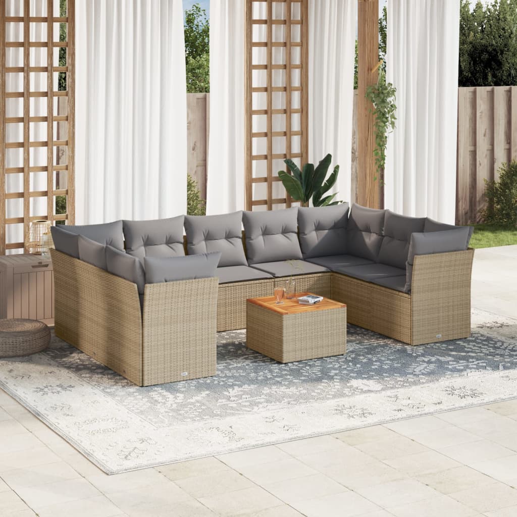 10-tlg. Garten-Sofagarnitur mit Kissen Beige Poly Rattan 10-tlg. Garten-Sofagarnitur mit Kissen Beige Poly Rattan