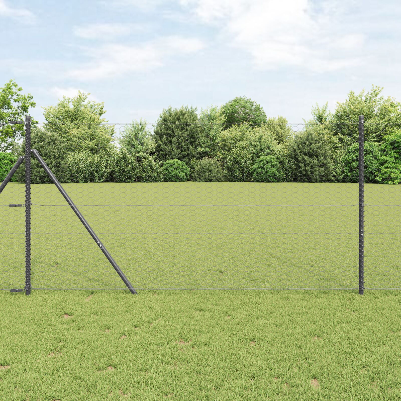 Sechseckzaun mit 13 Pfosten Grau 1x25 m Verzinkter Stahl