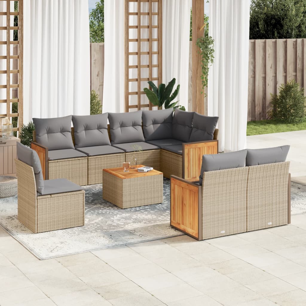 9-tlg. Garten-Sofagarnitur mit Kissen Beige Poly Rattan 9-tlg. Garten-Sofagarnitur mit Kissen Beige Poly Rattan