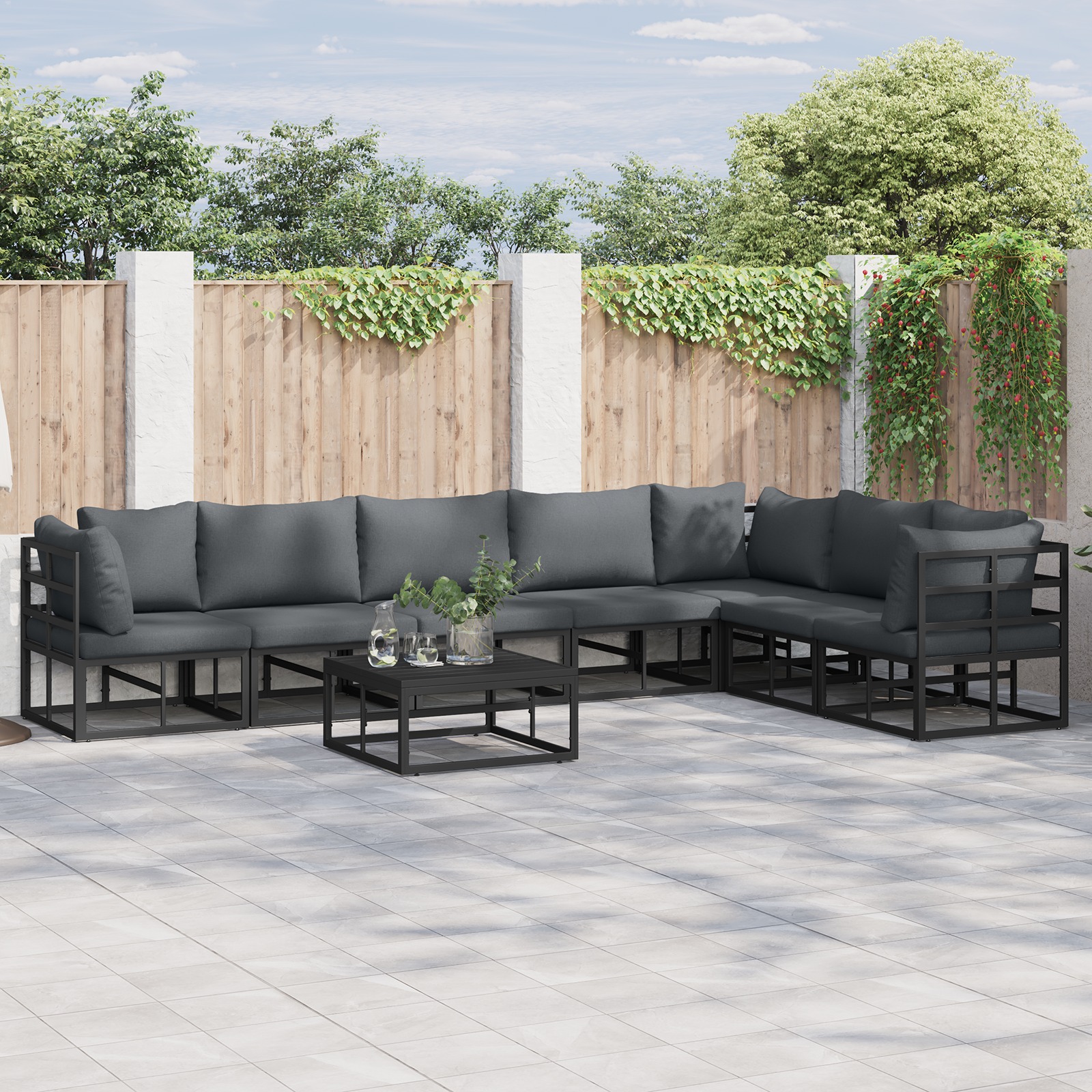 Garten-Sofa-Set 7 pcs Schwarz 70 x 70 x 32 cm Aluminium Garten-Sofa-Set 7 pcs Schwarz 70 x 70 x 32 cm Aluminium