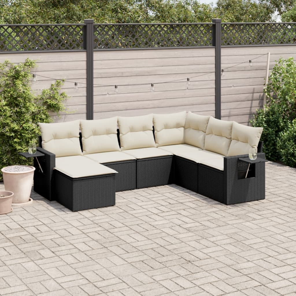 7-tlg. Garten-Sofagarnitur mit Kissen Schwarz Poly Rattan 7-tlg. Garten-Sofagarnitur mit Kissen Schwarz Poly Rattan