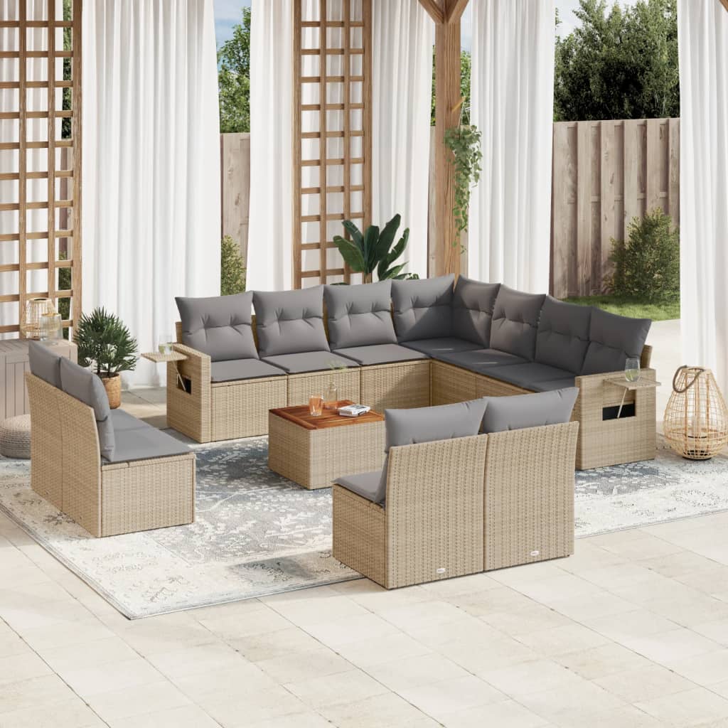 12-tlg. Garten-Sofagarnitur mit Kissen Beige Poly Rattan 12-tlg. Garten-Sofagarnitur mit Kissen Beige Poly Rattan