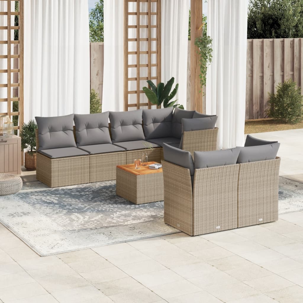 8-tlg. Garten-Sofagarnitur mit Kissen Beige Poly Rattan 8-tlg. Garten-Sofagarnitur mit Kissen Beige Poly Rattan