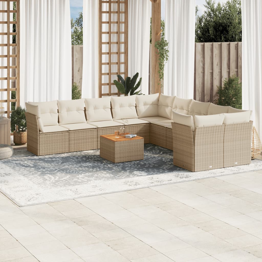 11-tlg. Garten-Sofagarnitur mit Kissen Beige Poly Rattan 11-tlg. Garten-Sofagarnitur mit Kissen Beige Poly Rattan