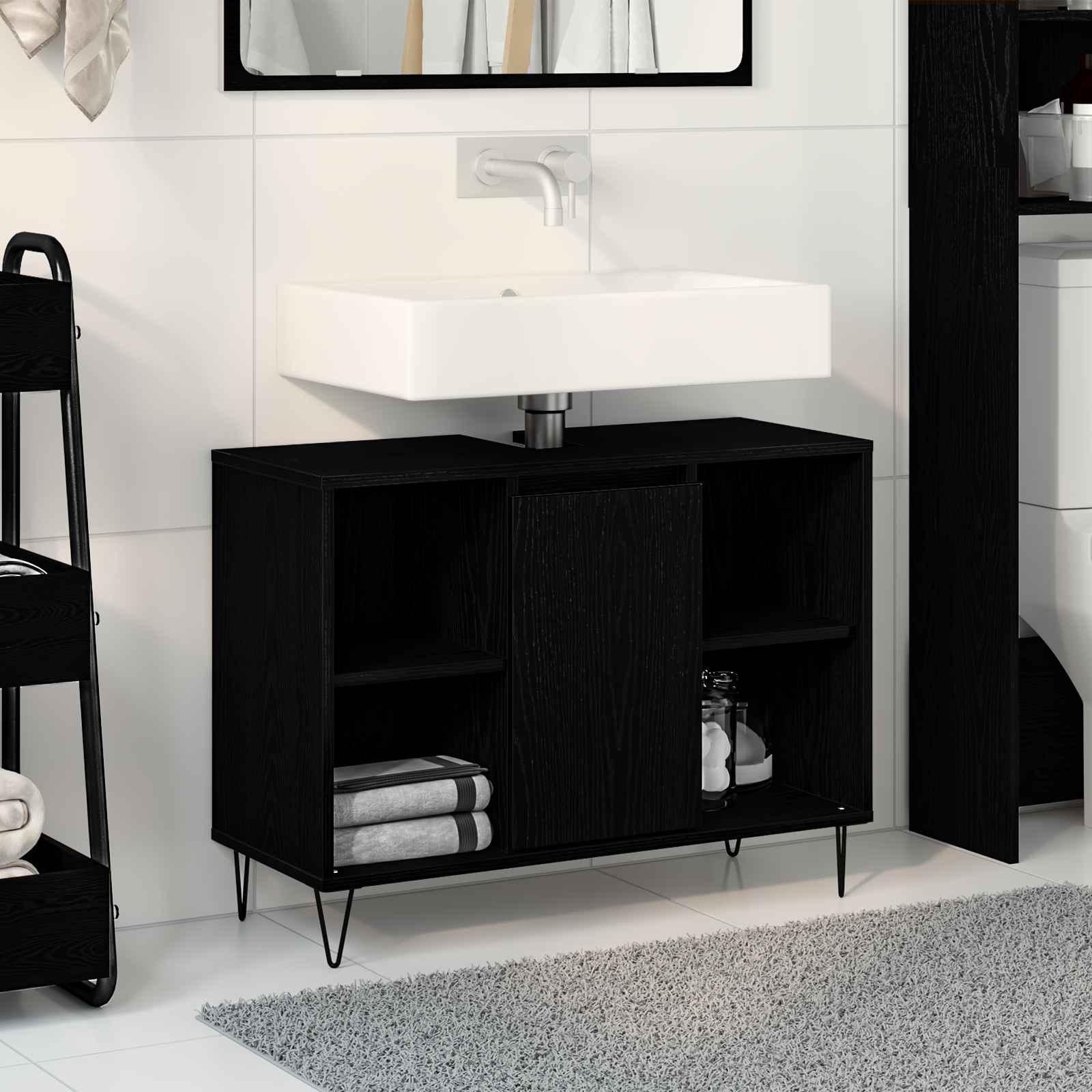 Schwarzer Eichenwaschtisch Schwarze Eiche MDF Mittel Schwarzer Eichenwaschtisch Schwarze Eiche MDF Mittel