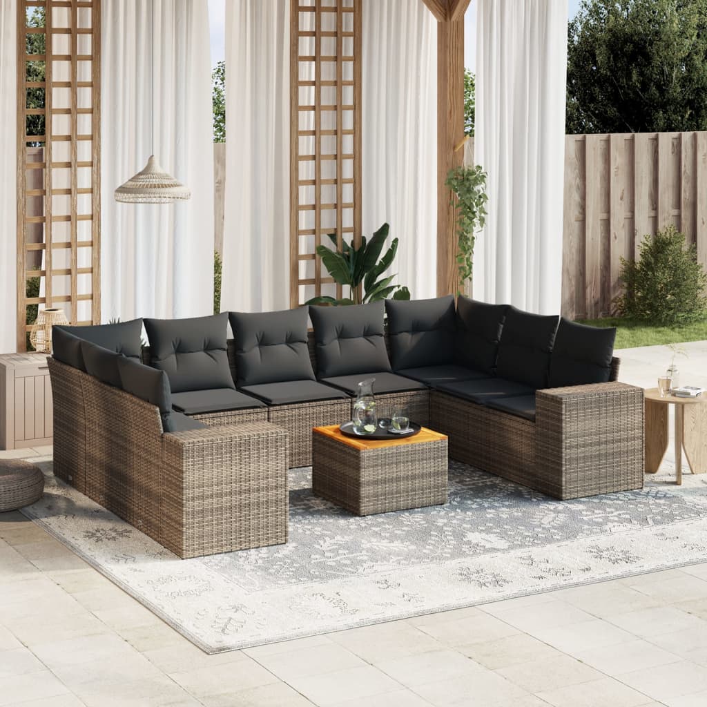 10-tlg. Garten-Sofagarnitur mit Kissen Grau Poly Rattan 10-tlg. Garten-Sofagarnitur mit Kissen Grau Poly Rattan