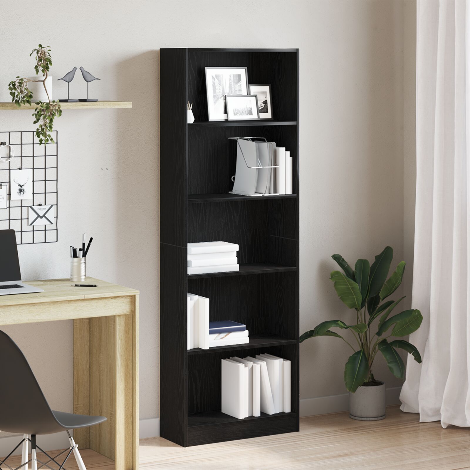 vidaXL Schwarzer Eichenbuchregal - 60x24x176 cm vidaXL Schwarzer Eichenbuchregal - 60x24x176 cm