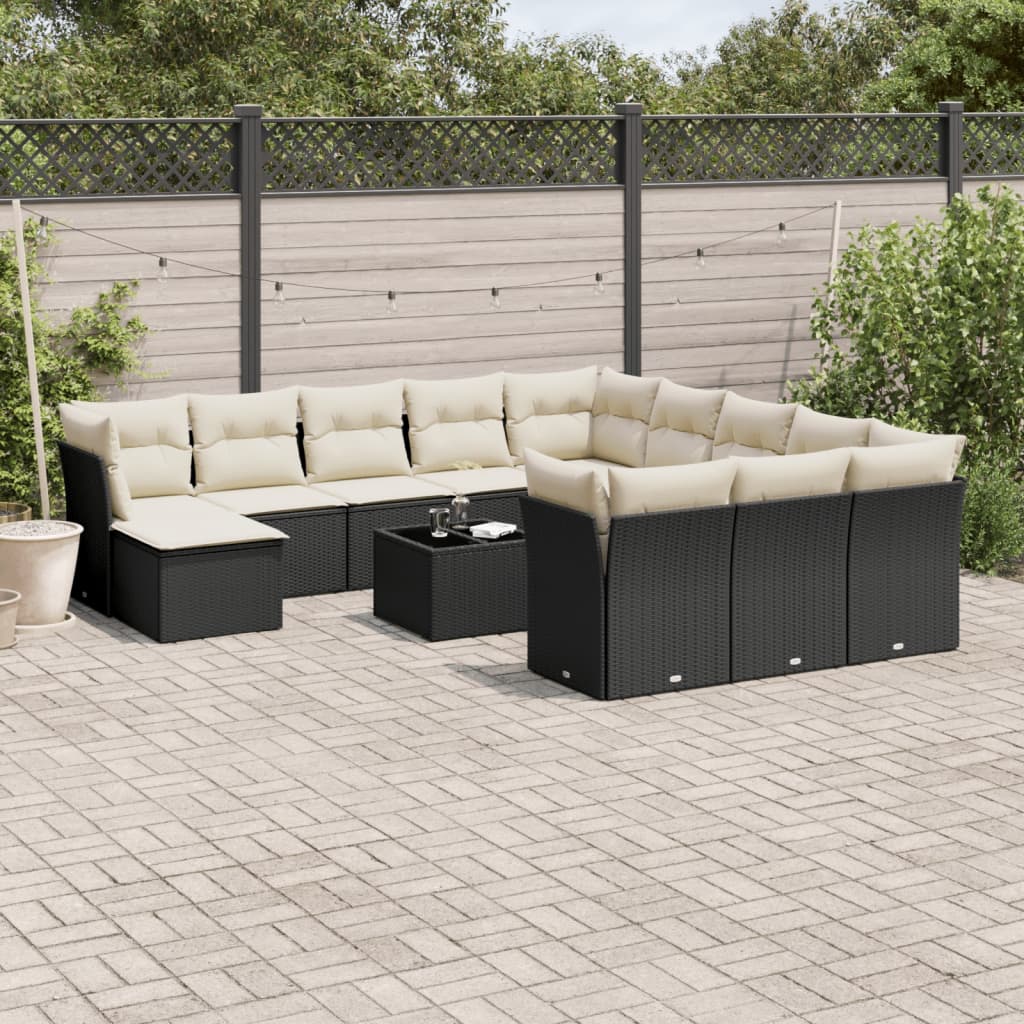 13-tlg. Garten-Sofagarnitur mit Kissen Schwarz Poly Rattan 13-tlg. Garten-Sofagarnitur mit Kissen Schwarz Poly Rattan