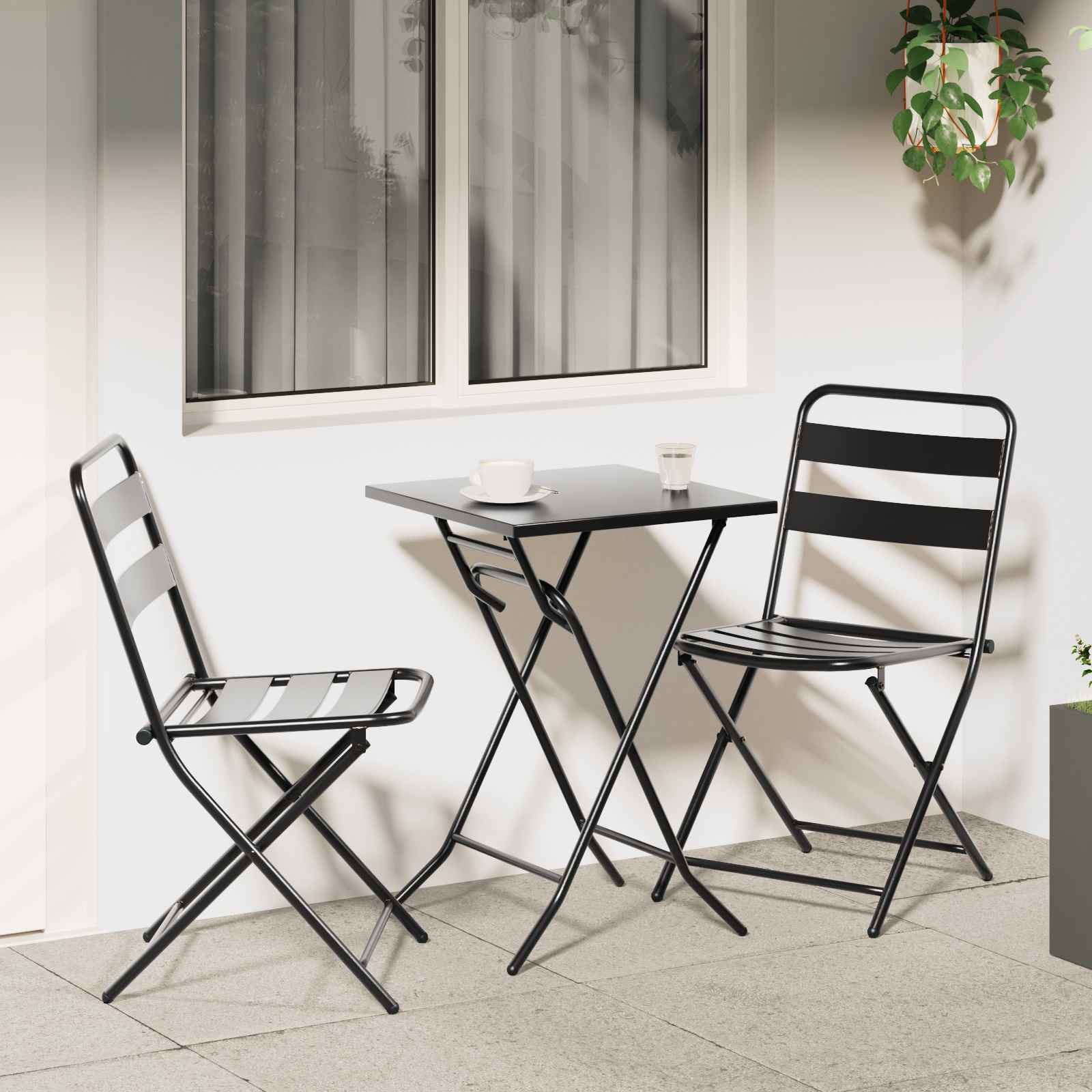 3-teiliges faltbares Bistro-Set anthrazit Stahl 3-teiliges faltbares Bistro-Set anthrazit Stahl