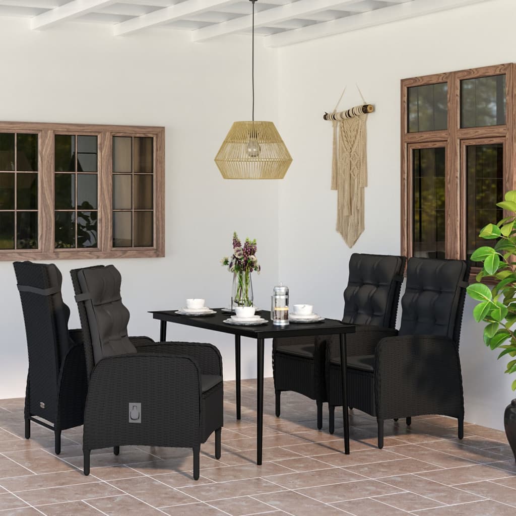 5-tlg. Garten-Essgruppe mit Kissen Schwarz 5-tlg. Garten-Essgruppe mit Kissen Schwarz