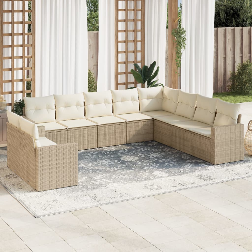 10-tlg. Garten-Sofagarnitur mit Kissen Beige Poly Rattan 10-tlg. Garten-Sofagarnitur mit Kissen Beige Poly Rattan