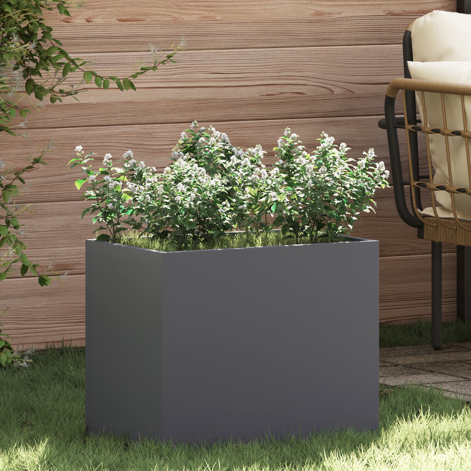 Gartenblumentopf Anthrazit 50 x 32 x 40 cm Kaltgewalzter Stahl Gartenblumentopf Anthrazit 50 x 32 x 40 cm Kaltgewalzter Stahl