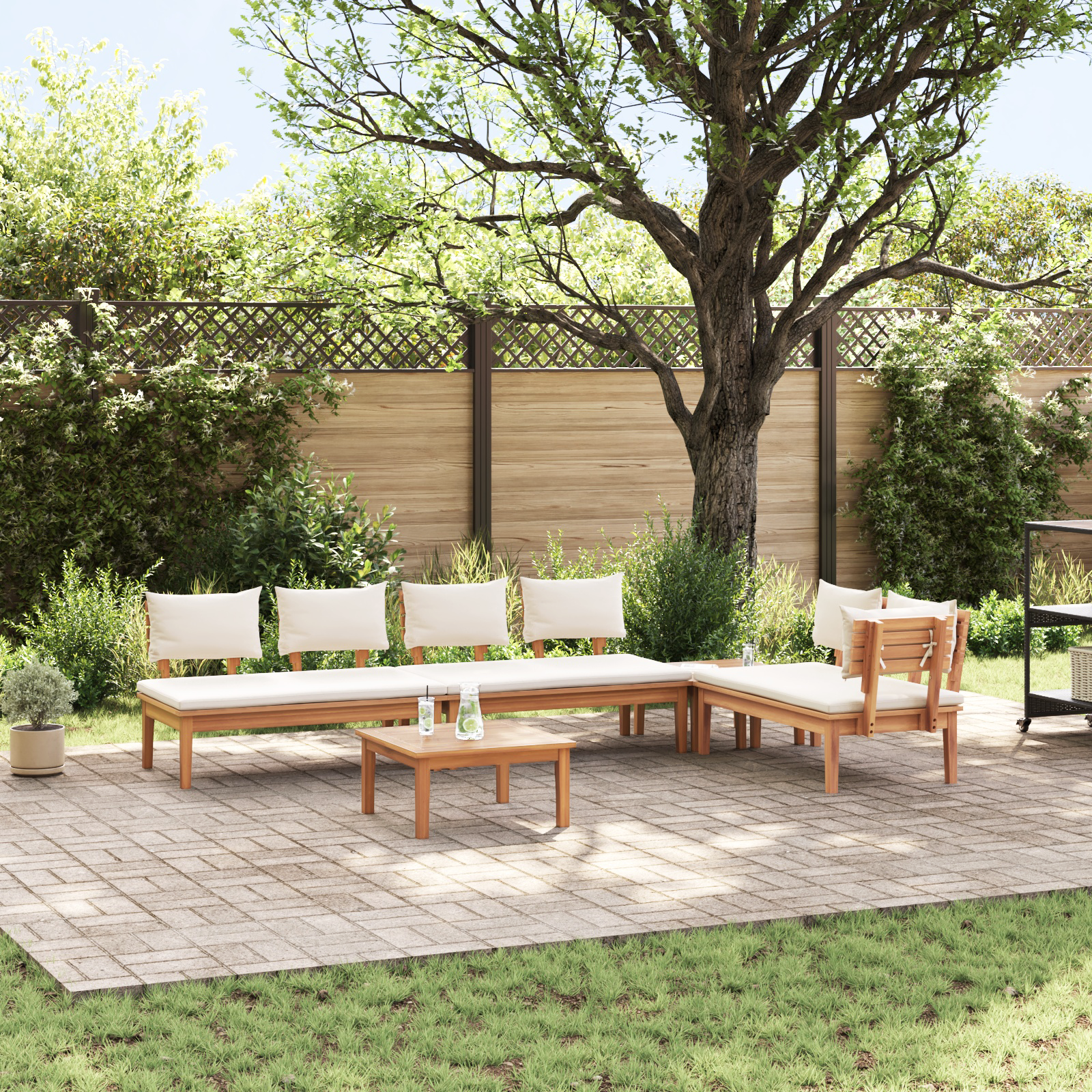 5-teiliges Garten-Essset mit Kissen aus massivem Teakholz 5-teiliges Garten-Essset mit Kissen aus massivem Teakholz