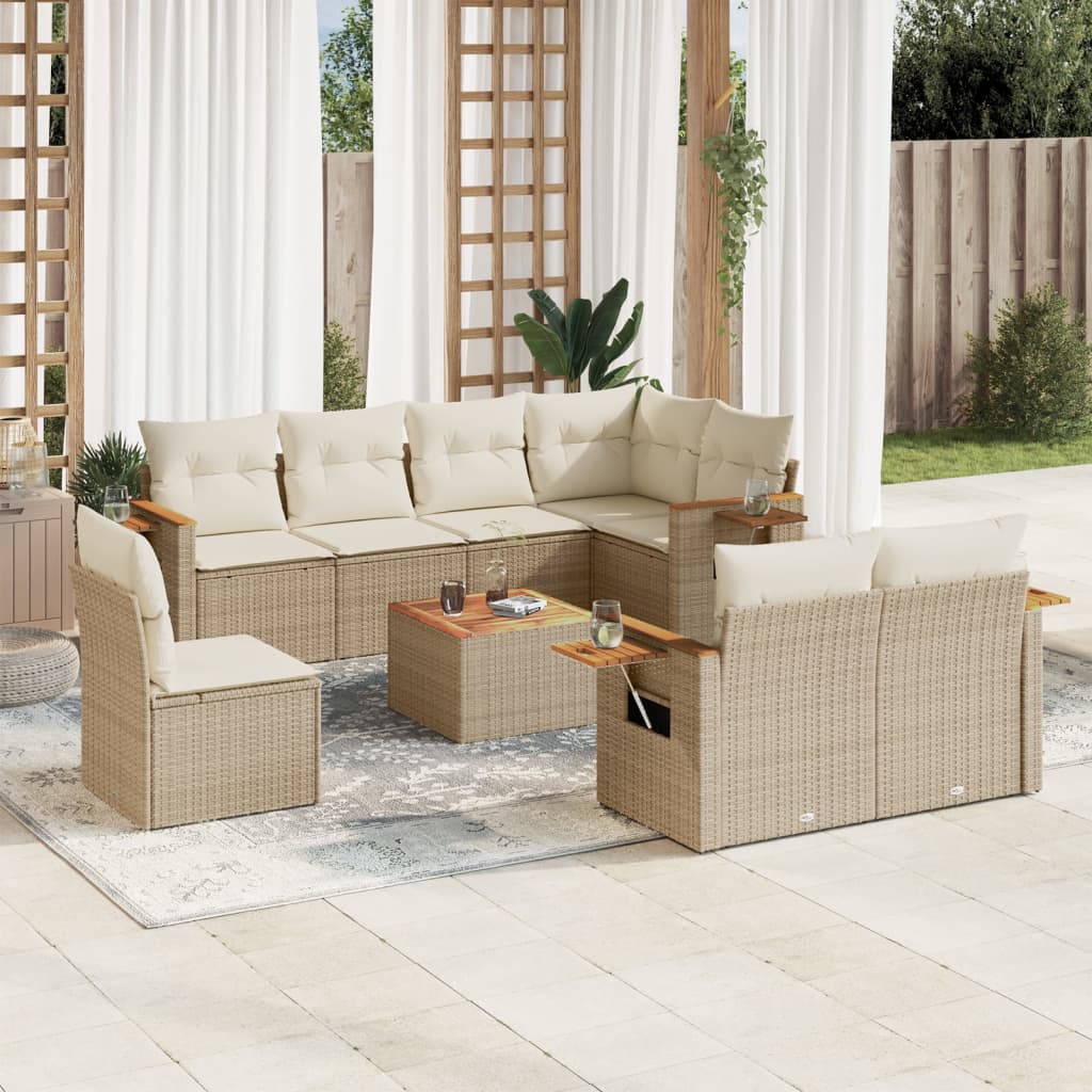 9-tlg. Garten-Sofagarnitur mit Kissen Beige Poly Rattan 9-tlg. Garten-Sofagarnitur mit Kissen Beige Poly Rattan