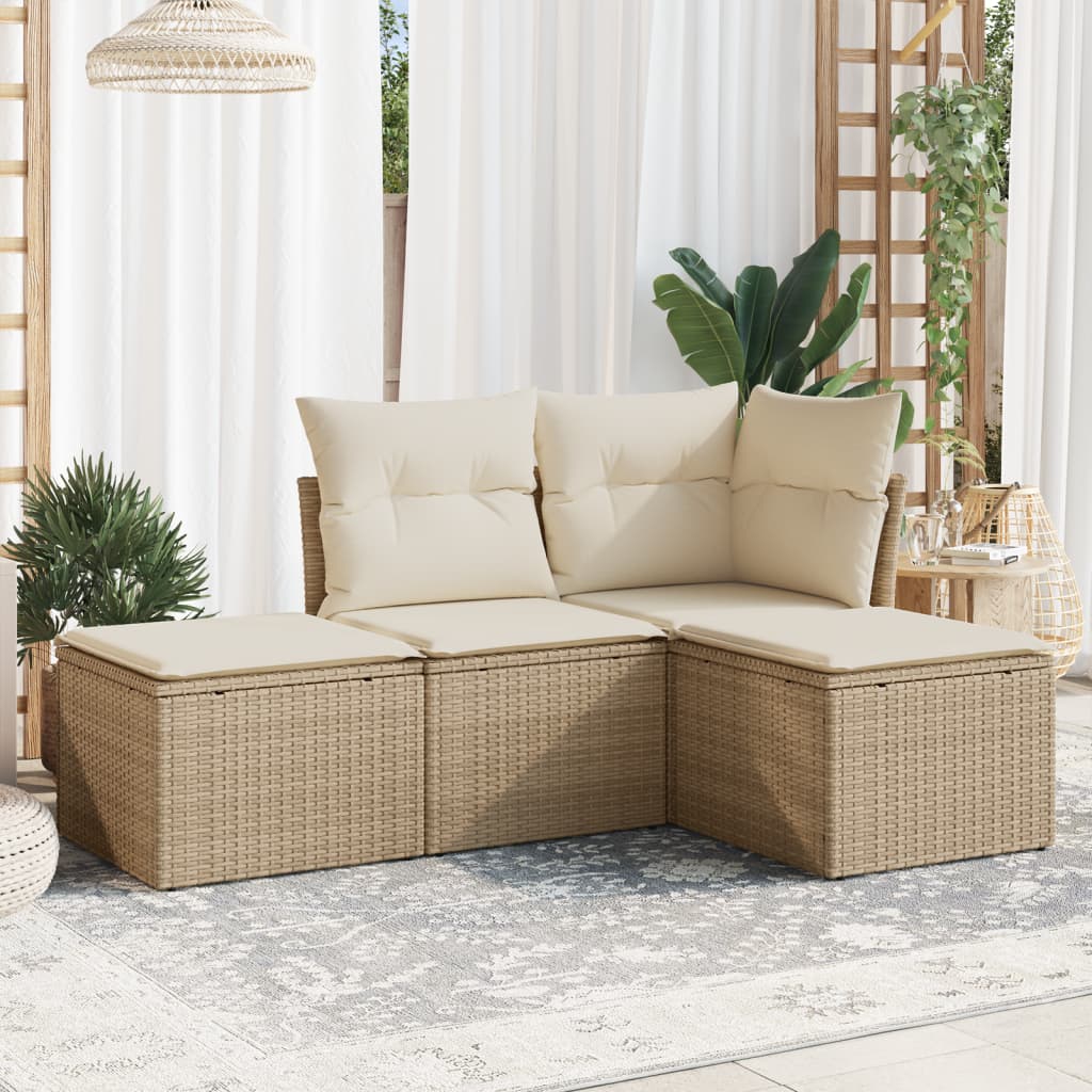 4-tlg. Garten-Sofagarnitur mit Kissen Beige Poly Rattan 4-tlg. Garten-Sofagarnitur mit Kissen Beige Poly Rattan