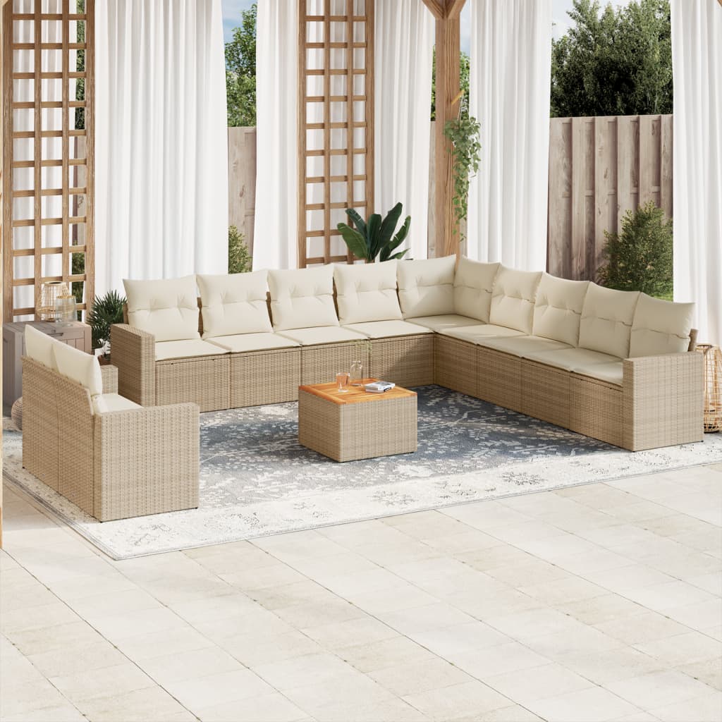 12-tlg. Garten-Sofagarnitur mit Kissen Beige Poly Rattan 12-tlg. Garten-Sofagarnitur mit Kissen Beige Poly Rattan
