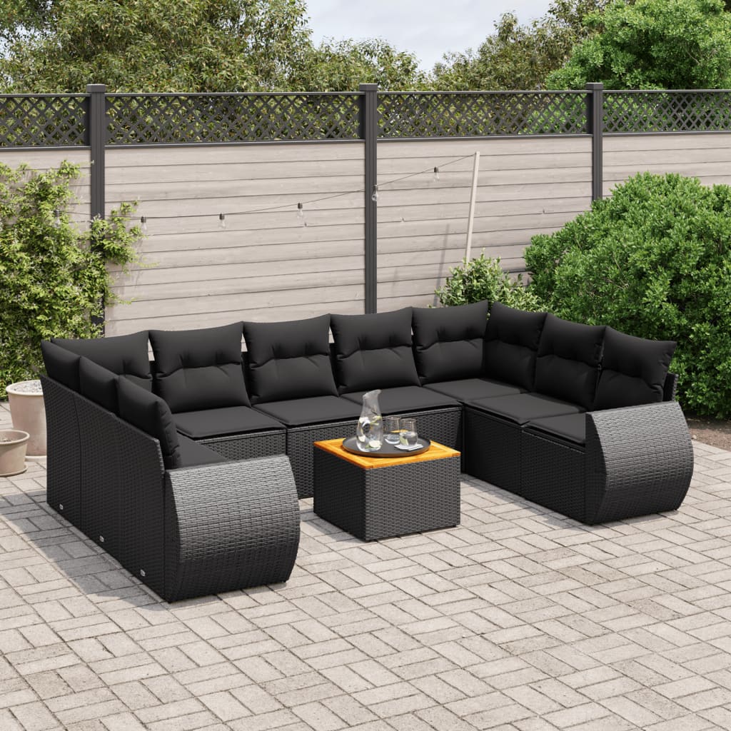 10-tlg. Garten-Sofagarnitur mit Kissen Schwarz Poly Rattan 10-tlg. Garten-Sofagarnitur mit Kissen Schwarz Poly Rattan