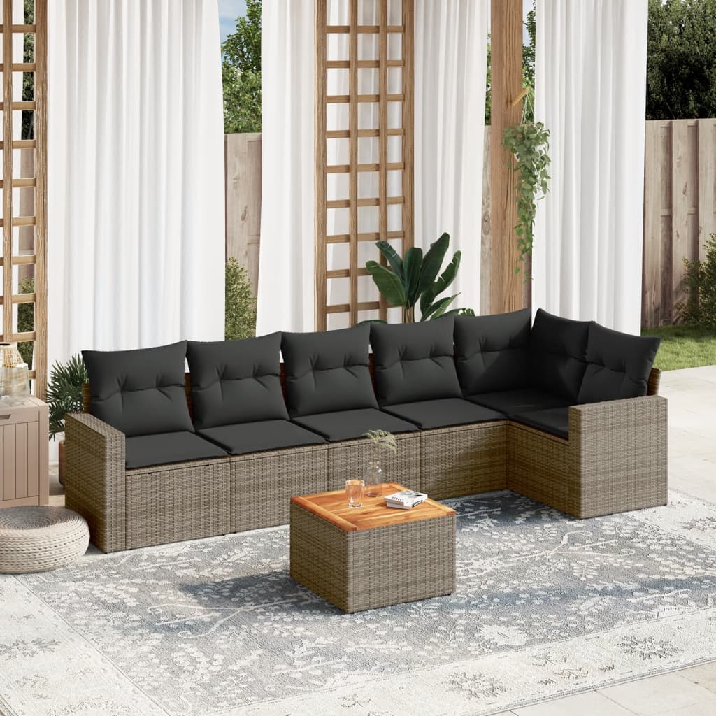 7-tlg. Garten-Sofagarnitur mit Kissen Grau Poly Rattan 7-tlg. Garten-Sofagarnitur mit Kissen Grau Poly Rattan